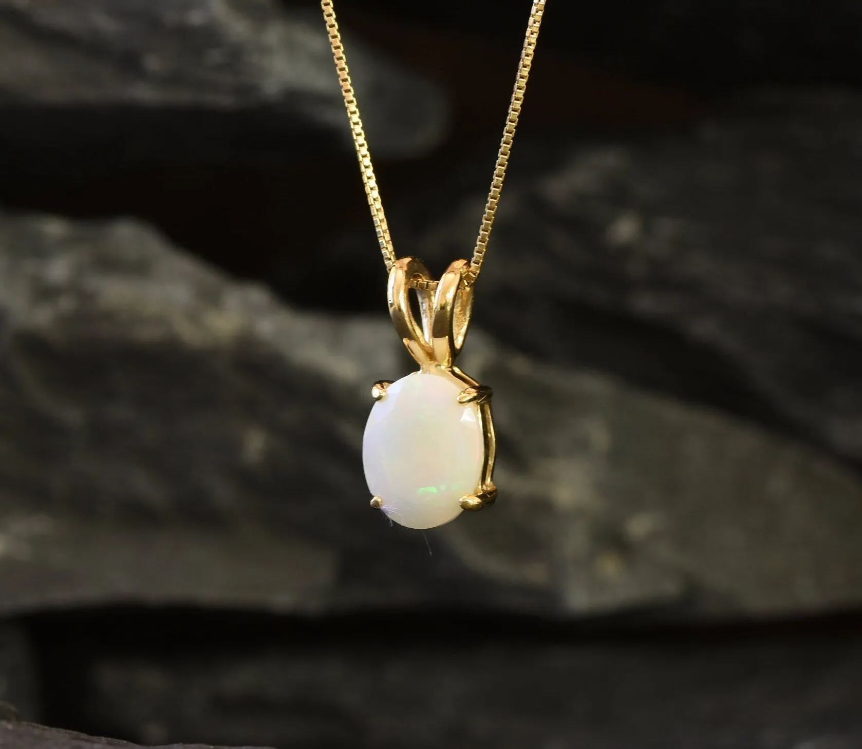 Gold Opal Pendant - Natural Fire Opal Necklace - October Birthstone Necklace