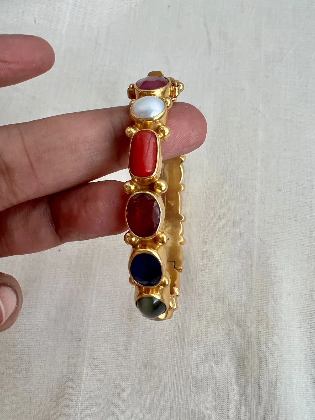 Gold Polish Solid Navrathan Bangle (Single) (MADE TO ORDER)
