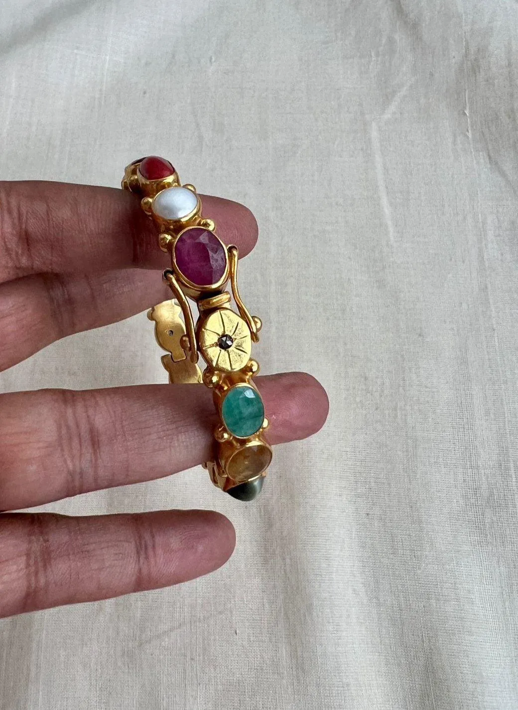 Gold Polish Solid Navrathan Bangle (Single) (MADE TO ORDER)