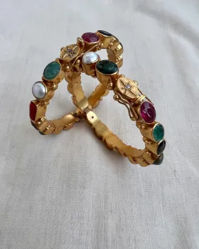 Gold Polish Solid Navrathan Bangle (Single) (MADE TO ORDER)