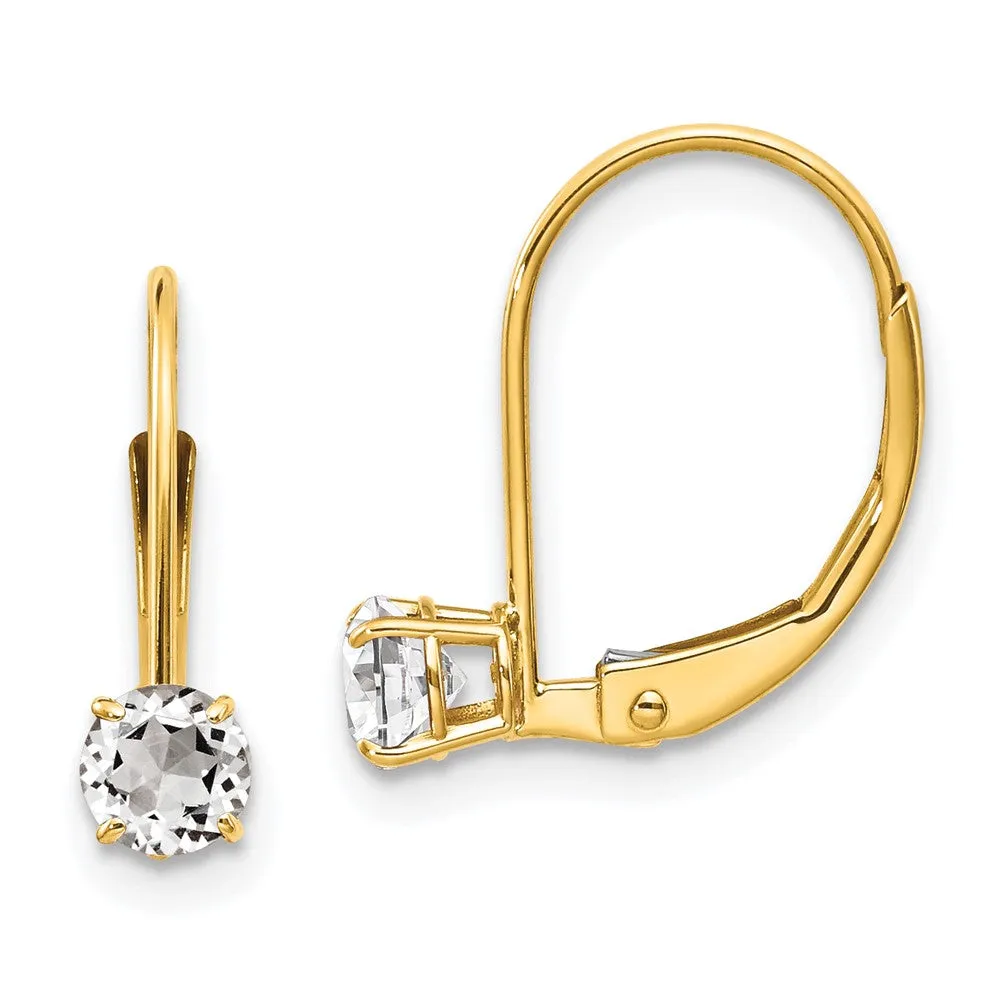 Gold White Topaz Leverback Earrings - April Model-XBE76