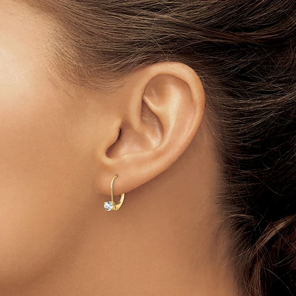 Gold White Topaz Leverback Earrings - April Model-XBE76