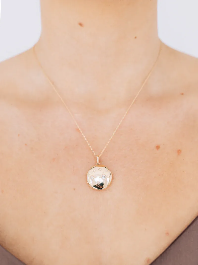 Gothic Diamond Locket Necklace - Gold, White Topaz & Diamond
