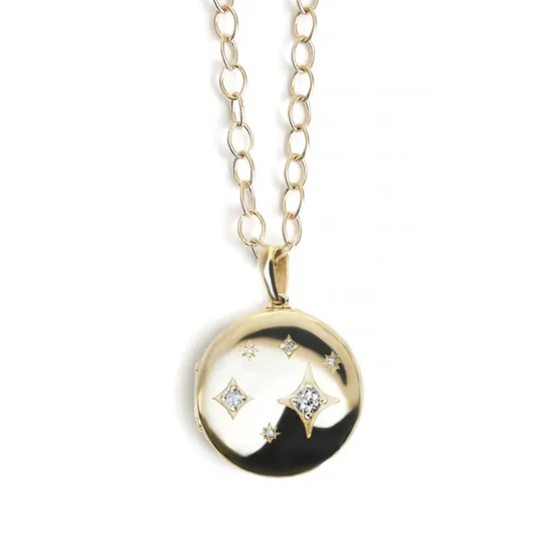 Gothic Diamond Locket Necklace - Gold, White Topaz & Diamond