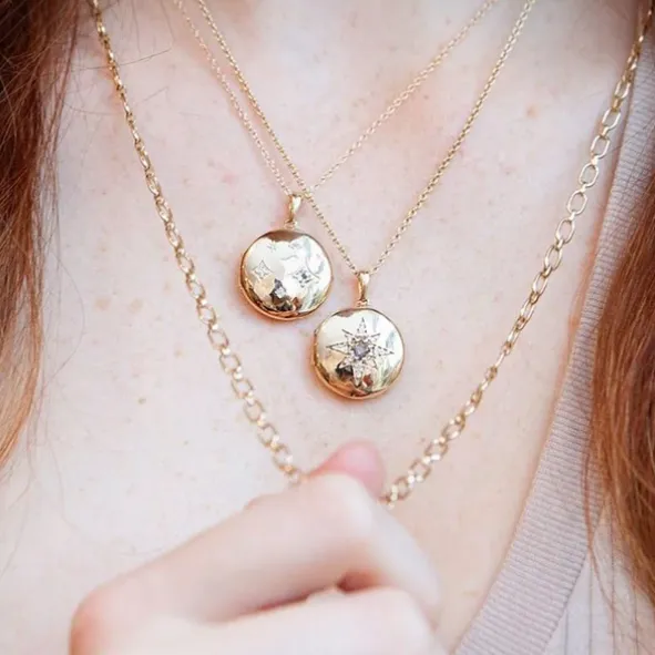 Gothic Diamond Locket Necklace - Gold, White Topaz & Diamond