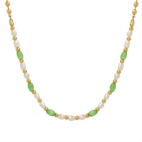 Green Opal and Pearl Beaded Necklace with Titanium Accents - Stylish Accessories for Girls