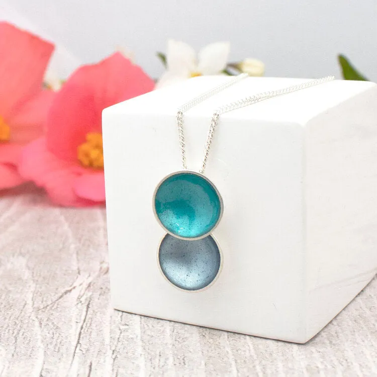 Halo Silver and Enamel Medium Double Drop Necklace