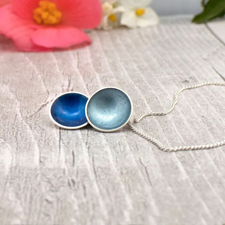 Halo Silver and Enamel Medium Double Drop Necklace