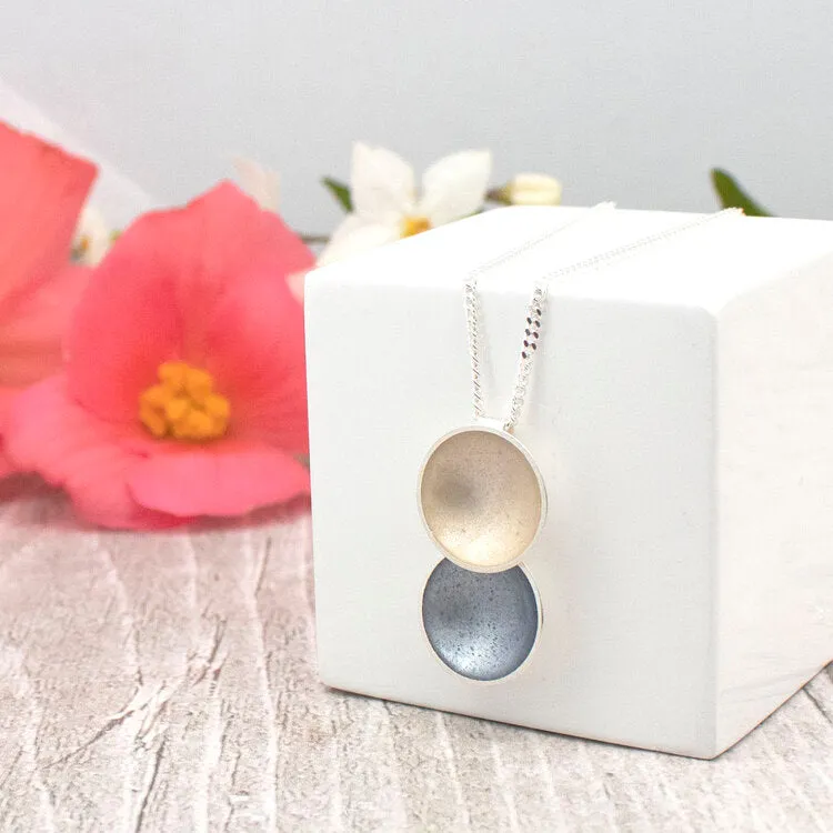 Halo Silver and Enamel Medium Double Drop Necklace