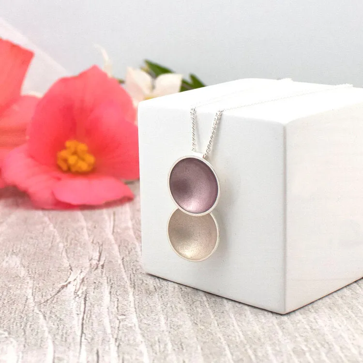 Halo Silver and Enamel Medium Double Drop Necklace