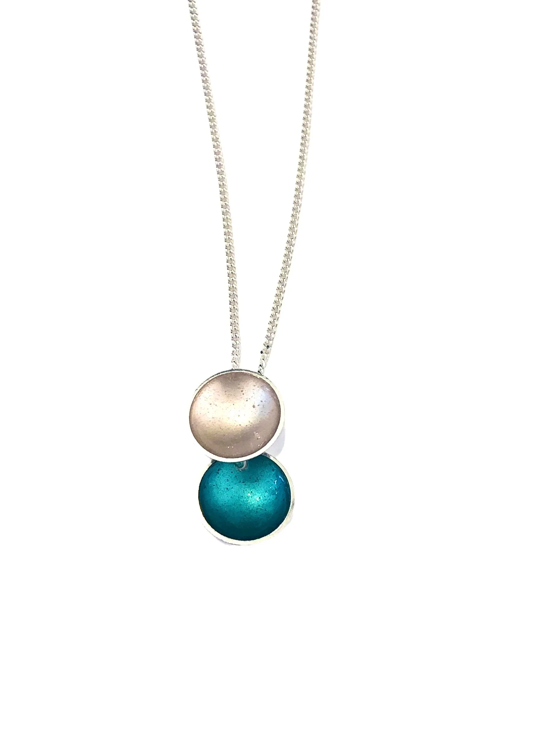 Halo Silver and Enamel Medium Double Drop Necklace