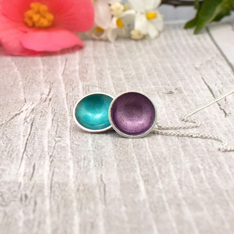 Halo Silver and Enamel Medium Double Drop Necklace