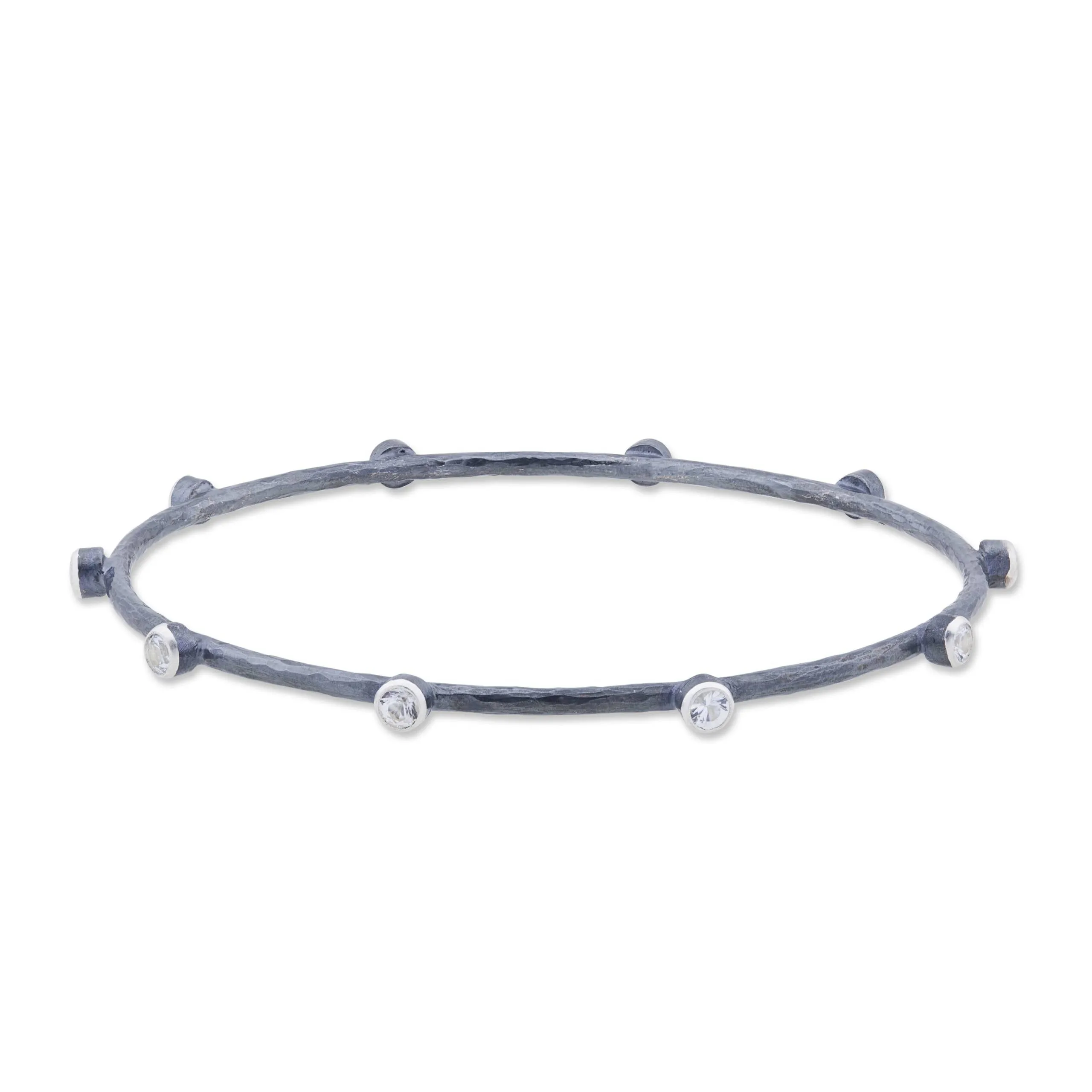 Hammered Bangle 10 White Sapphires