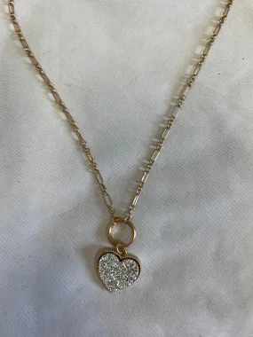 Heart Circle Druzy Necklace - Silver