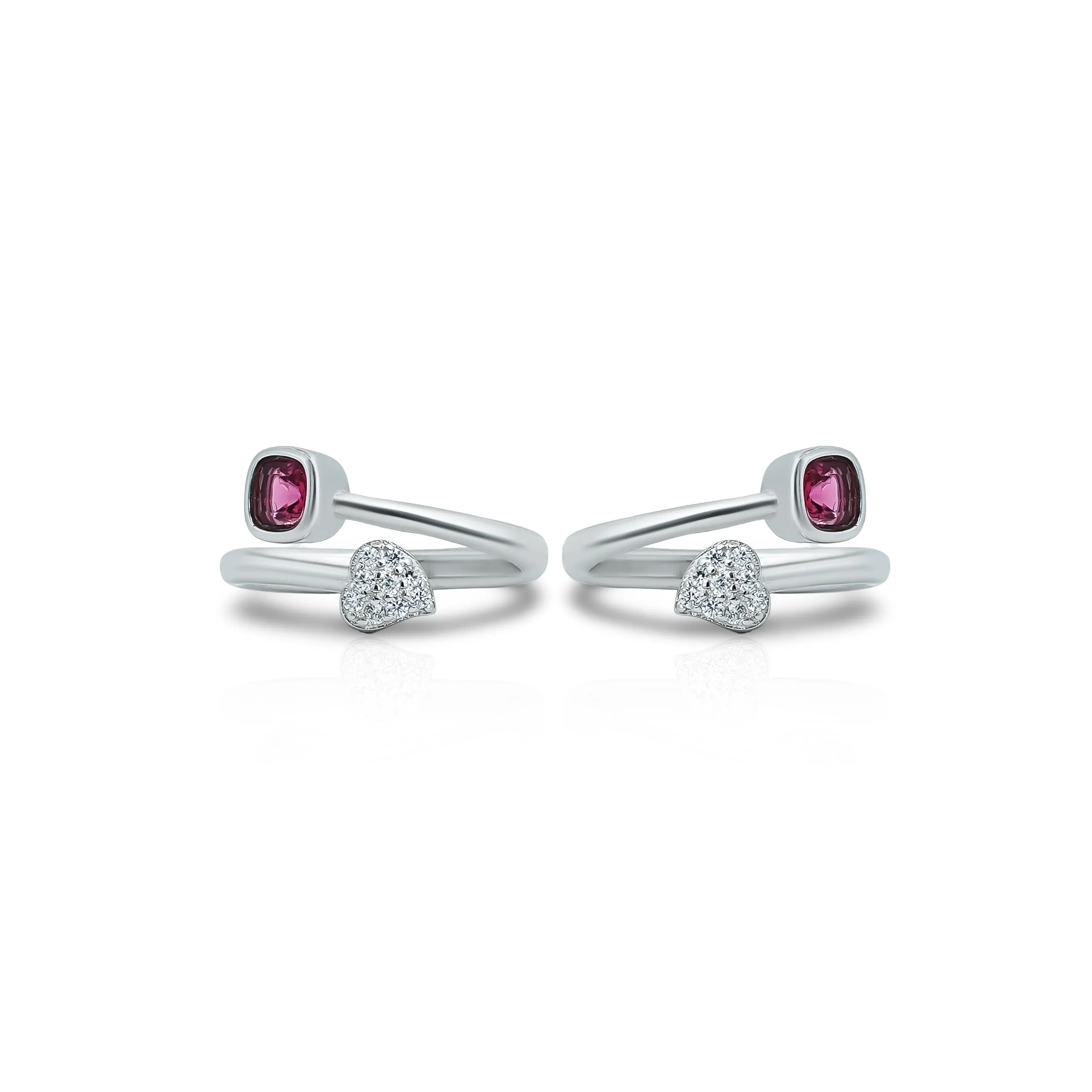 Heart Shaped Design Silver Toe Ring with Pink Gemstone