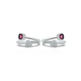 Heart Shaped Design Silver Toe Ring with Pink Gemstone
