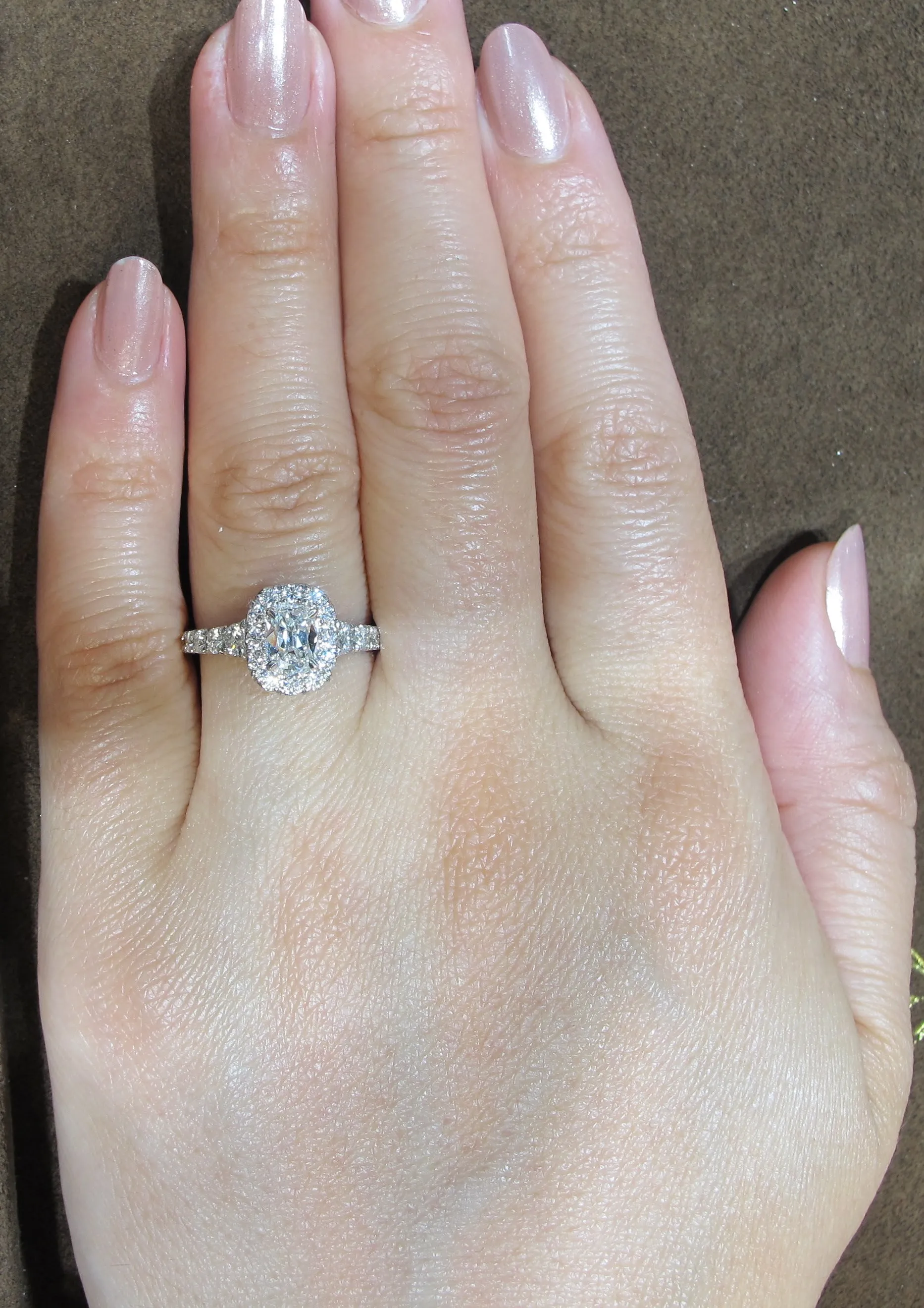 Henri Daussi 1.46ctw Cushion Halo Graduated Shank Ring