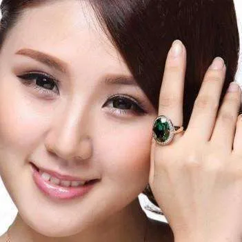 High Society Classic Oval Emerald and Diamond Austrian Crystal Halo Cocktail Ring for Women