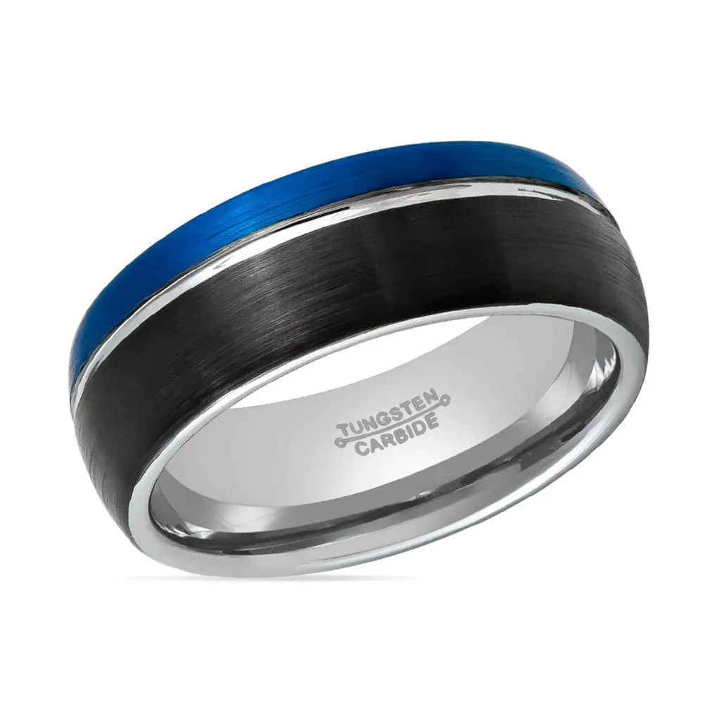 HYBRID | Tungsten Ring Three Tone Natural, Blue & Black