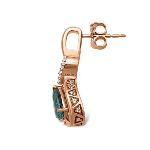 Jewelili 10K Rose Gold With Pear Natural London Blue Topaz and Round Natural White Topaz Teardrop Drop Earrings