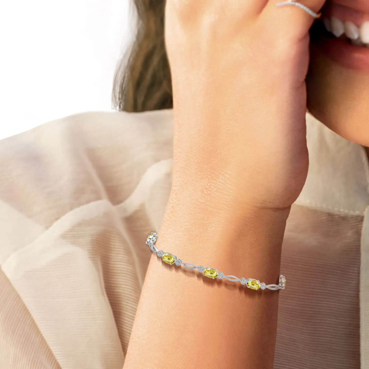 Jewelili Sterling Silver With Citrine Fashion Bracelet