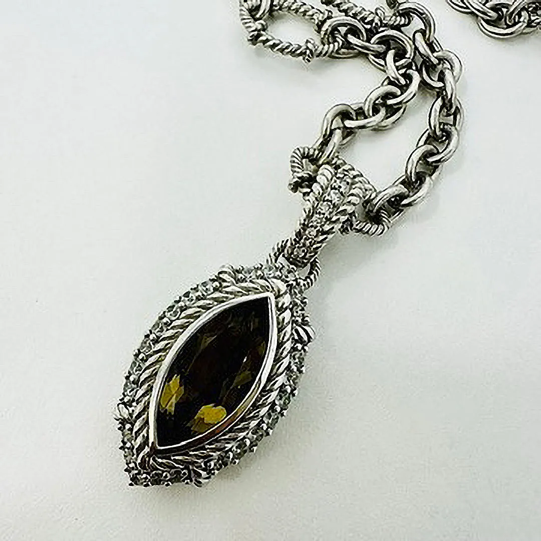 Judith Ripka Oval Link Chain Necklace with Citrine Pendant