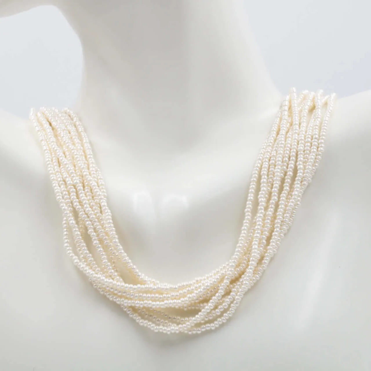 Layered Seed Bead Necklace Layered Necklace Beaded Necklace Gemstones Necklace Faux Pearl Necklace Multi Strand Layering Necklace16 inches SKU:6142547