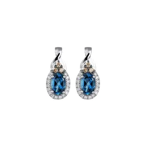 Le Vian 14K Vanilla Gold Oval Deep Sea Blue Topaz Stud Earrings with Vanilla and Chocolate Diamonds