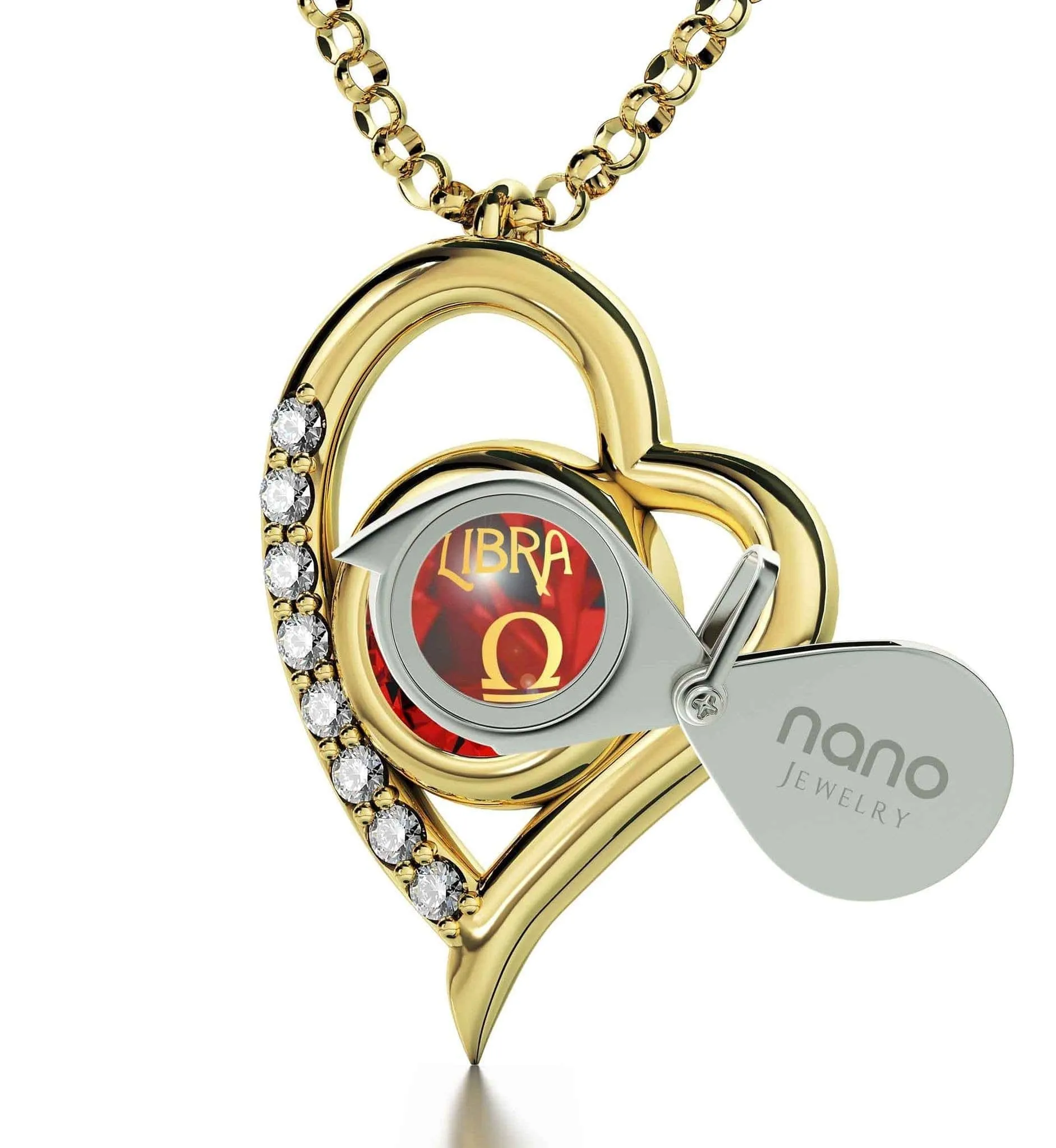 Libra Sign, 14k Gold Diamonds Necklace, Swarovski