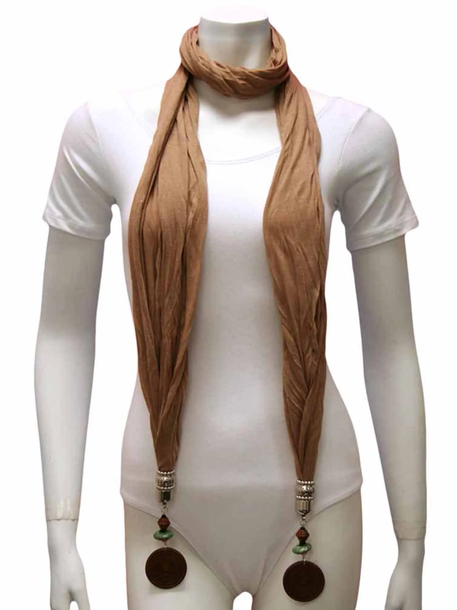 Linen Scarf With Wood Bead Trim