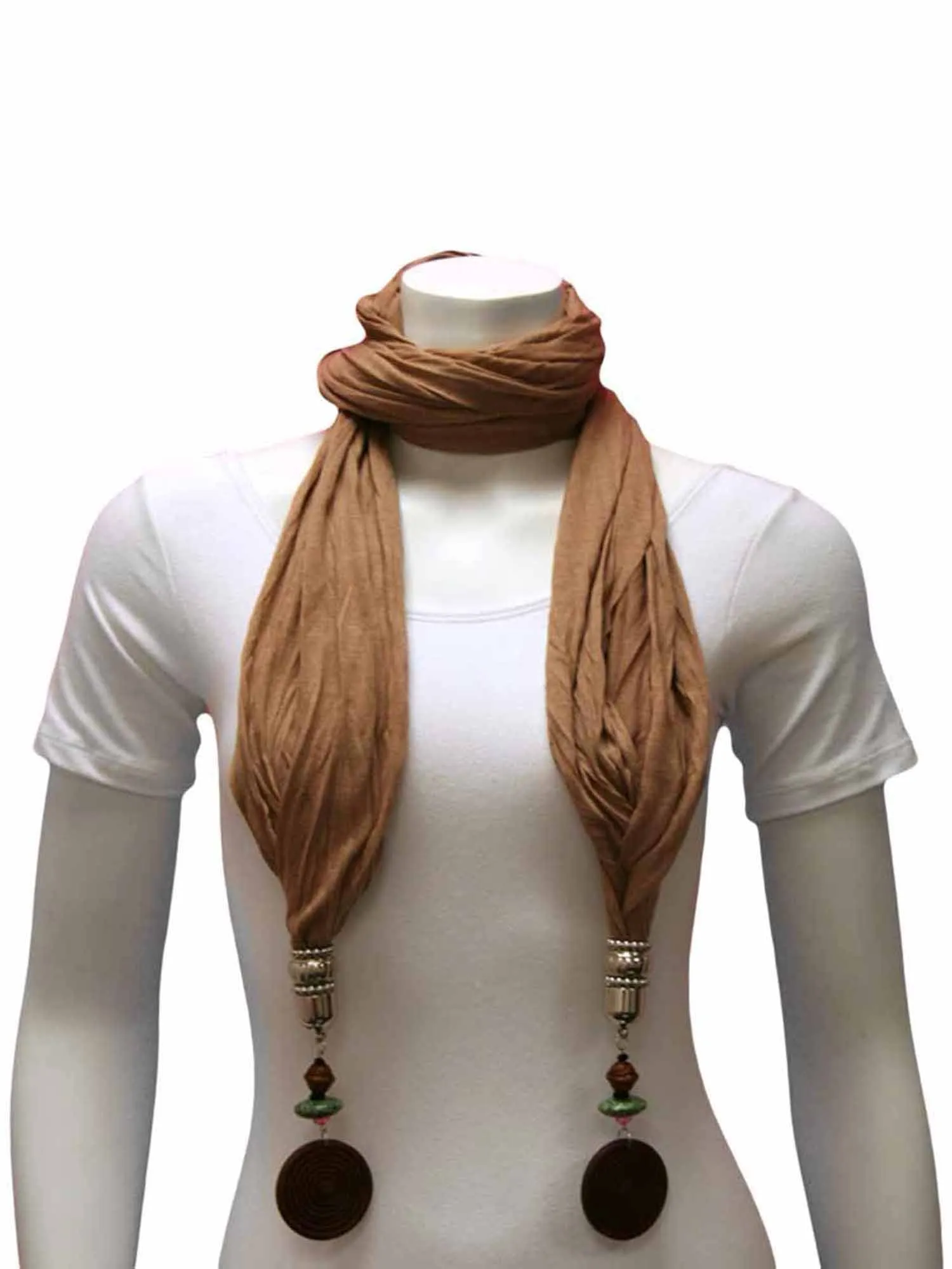 Linen Scarf With Wood Bead Trim
