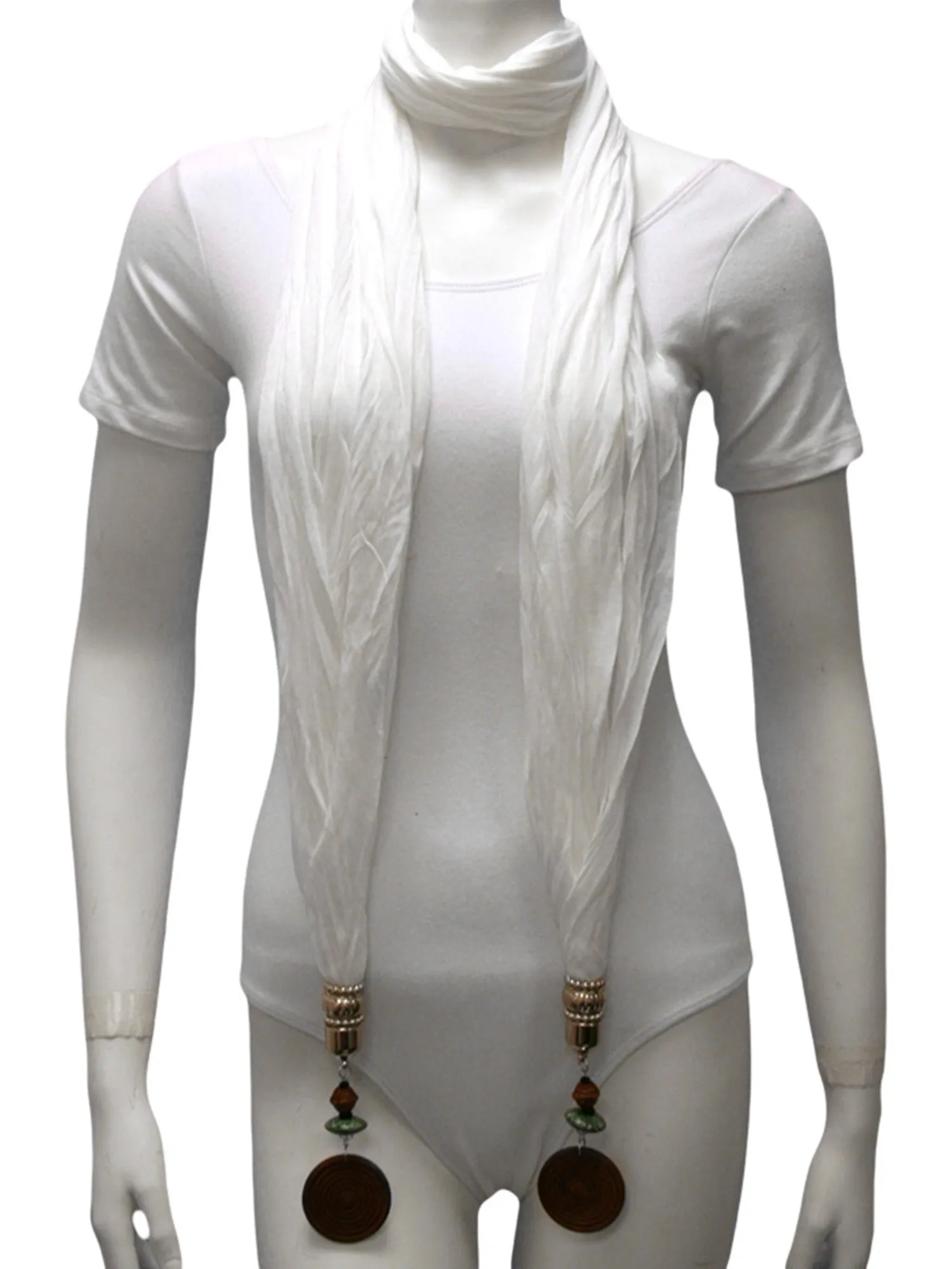 Linen Scarf With Wood Bead Trim