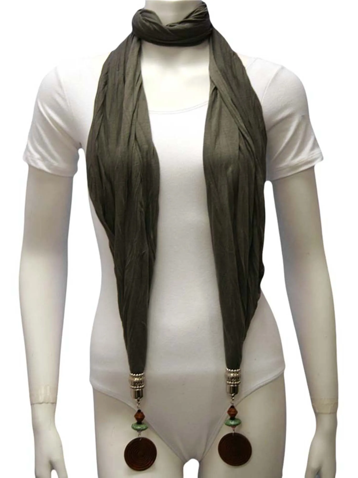 Linen Scarf With Wood Bead Trim
