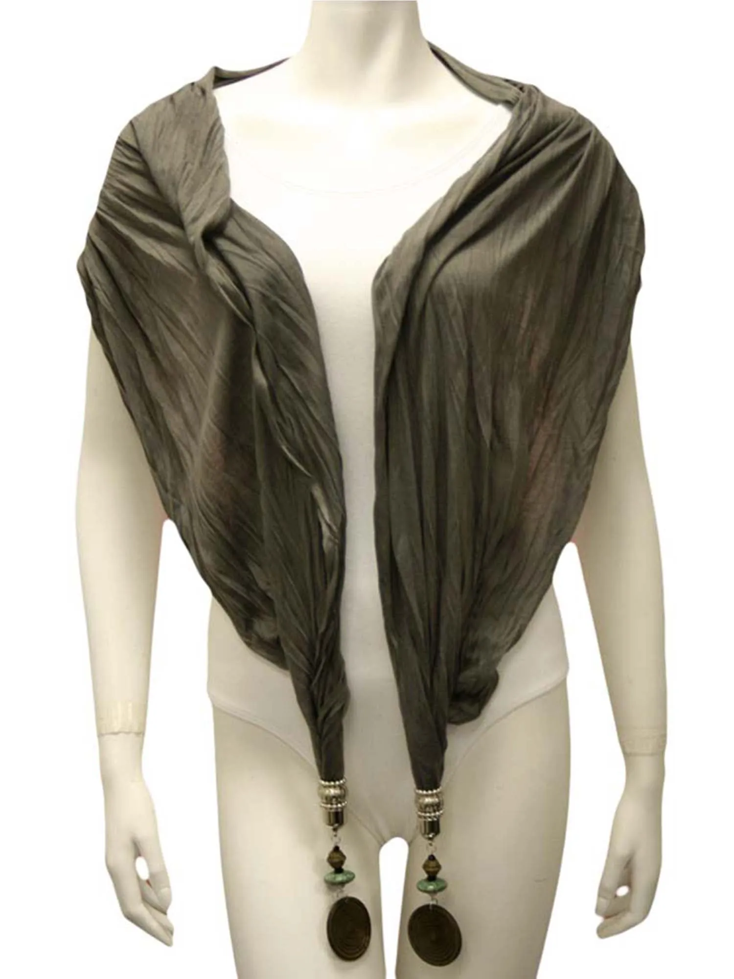 Linen Scarf With Wood Bead Trim