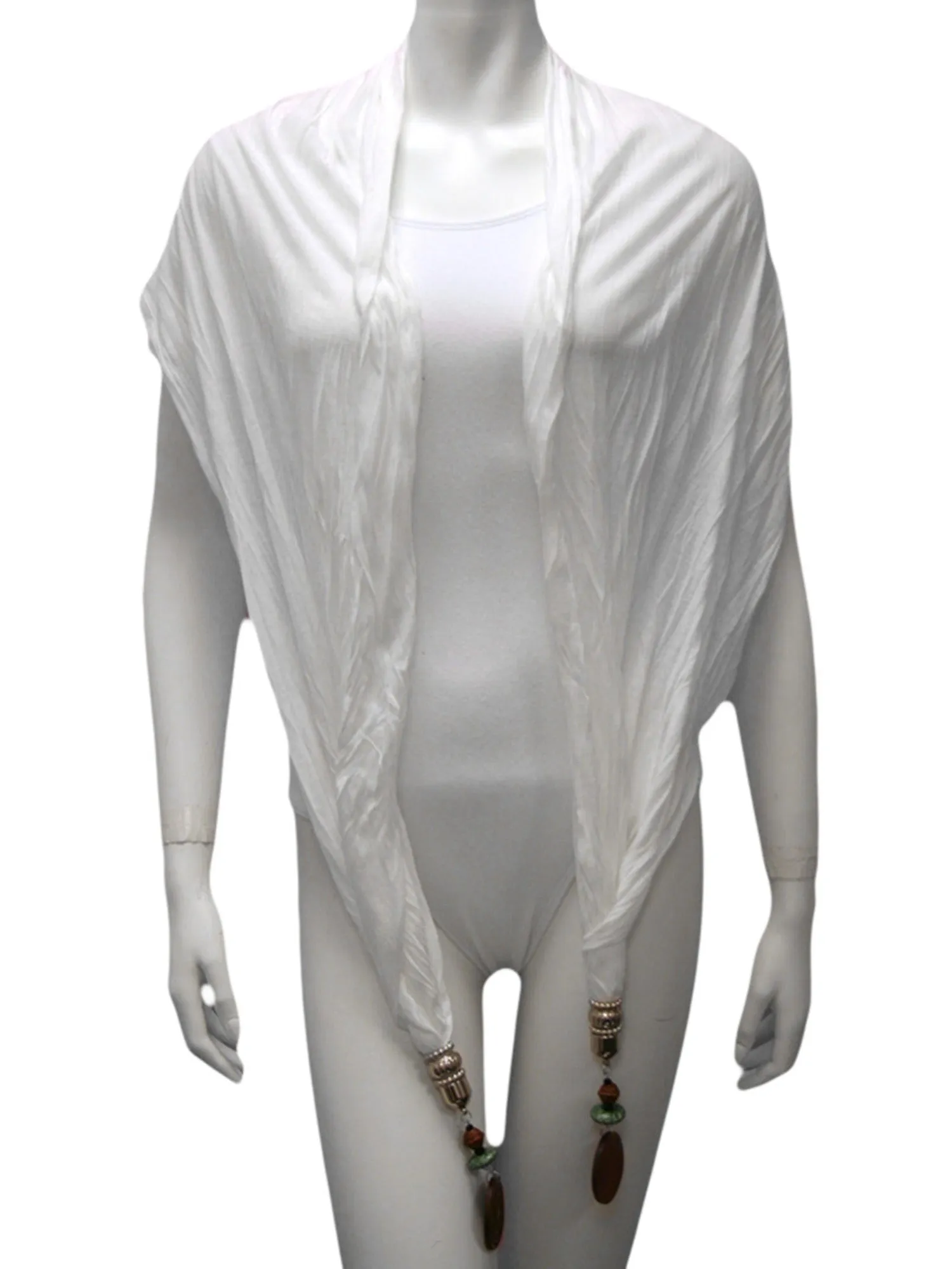 Linen Scarf With Wood Bead Trim