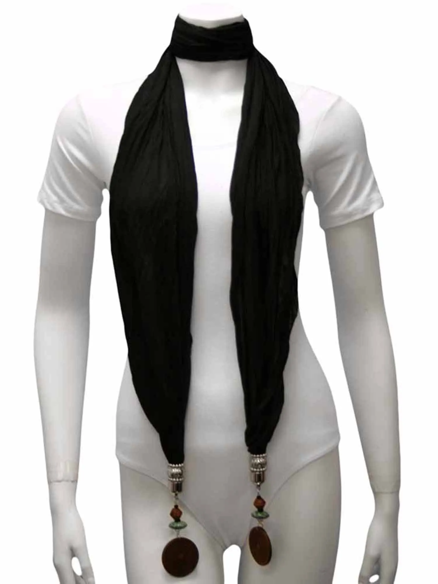 Linen Scarf With Wood Bead Trim