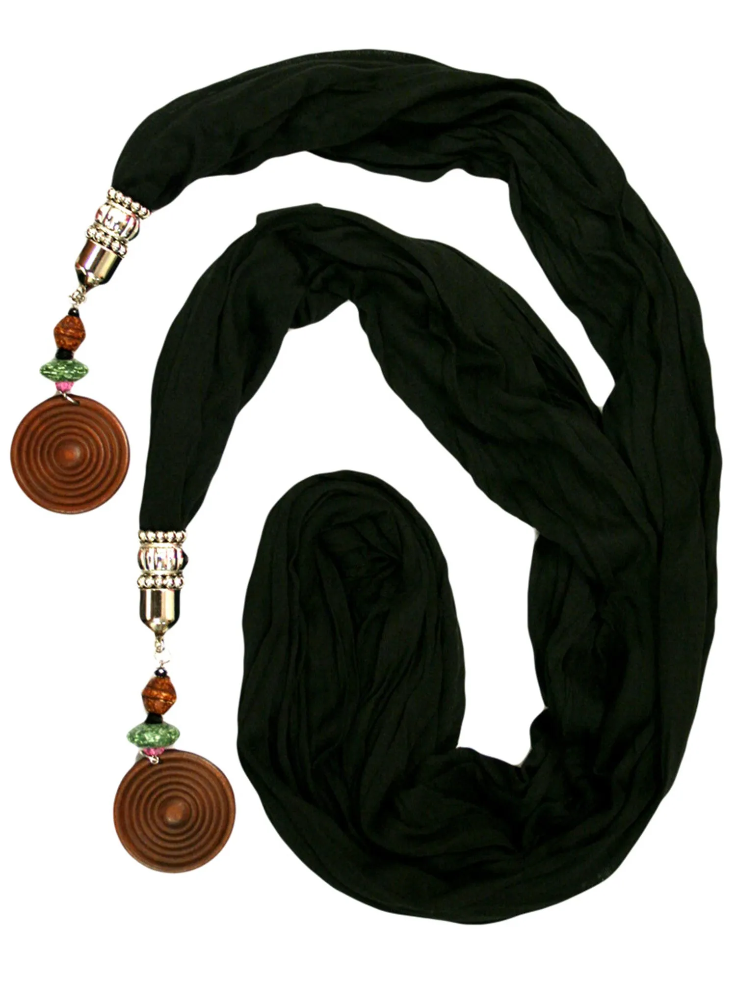 Linen Scarf With Wood Bead Trim