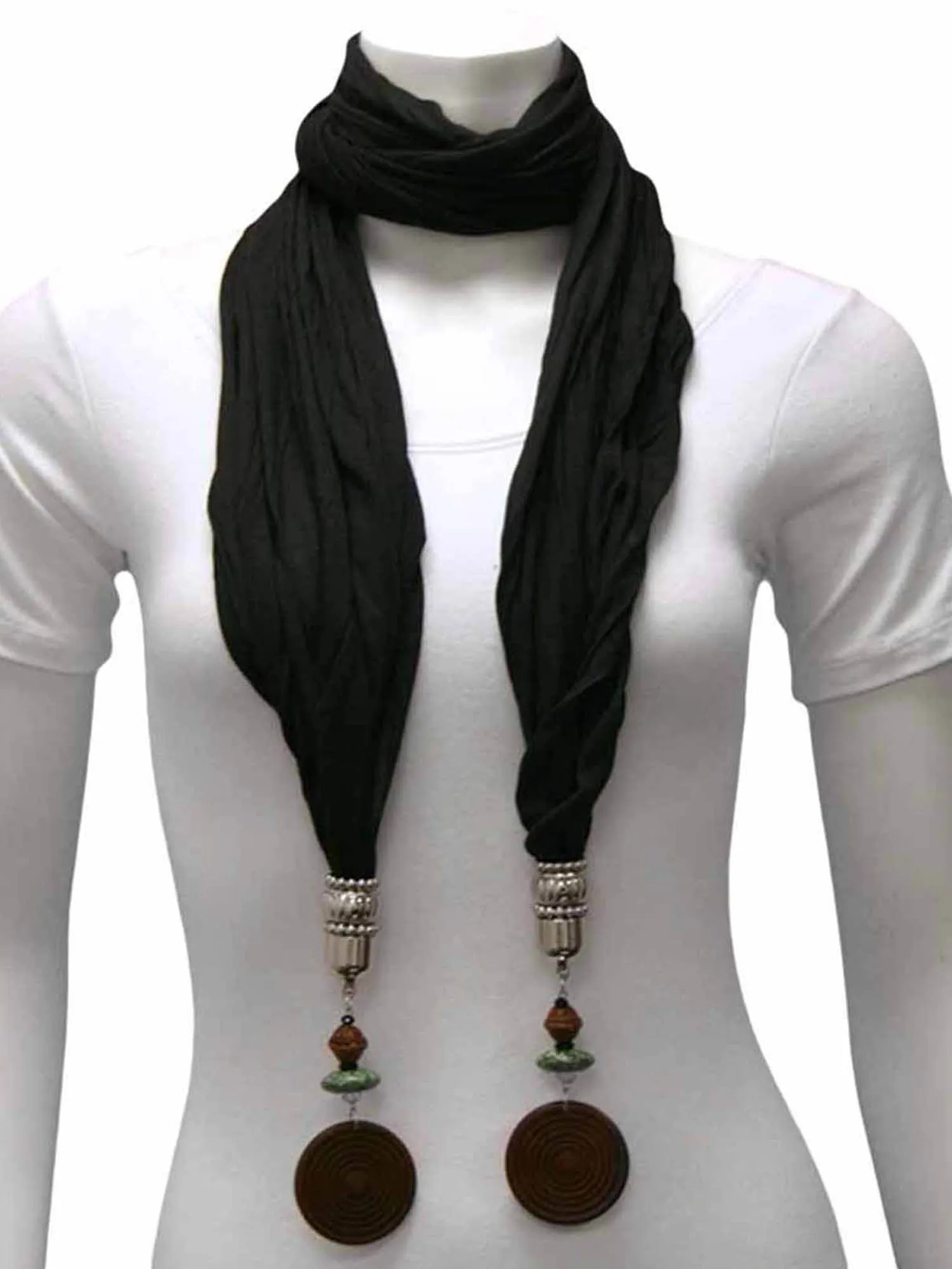 Linen Scarf With Wood Bead Trim