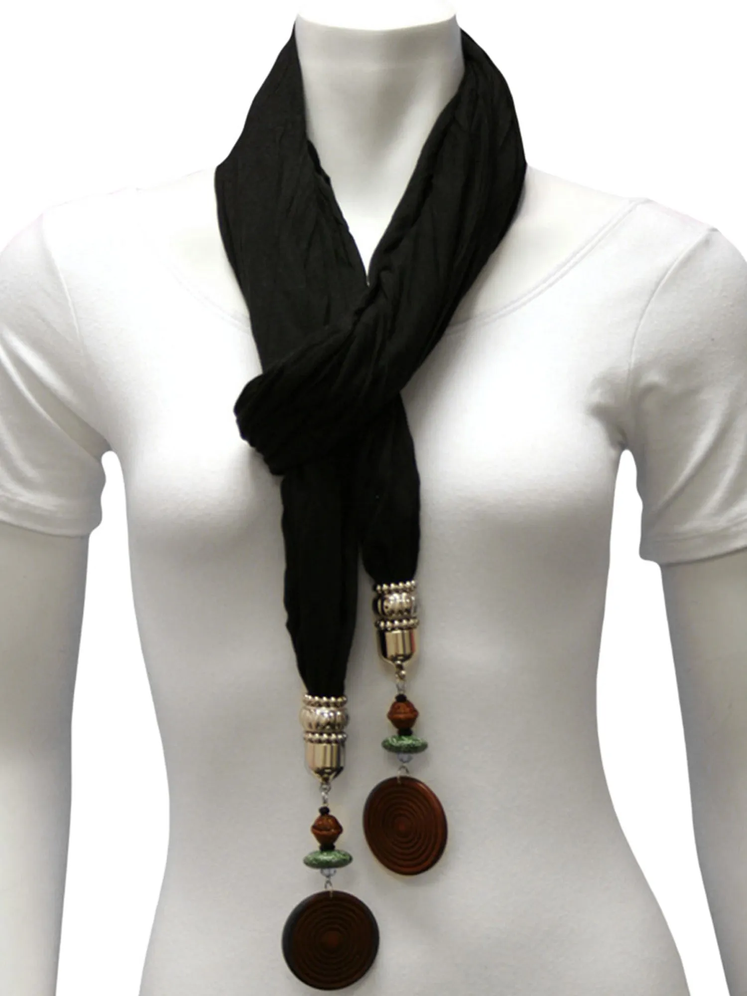 Linen Scarf With Wood Bead Trim