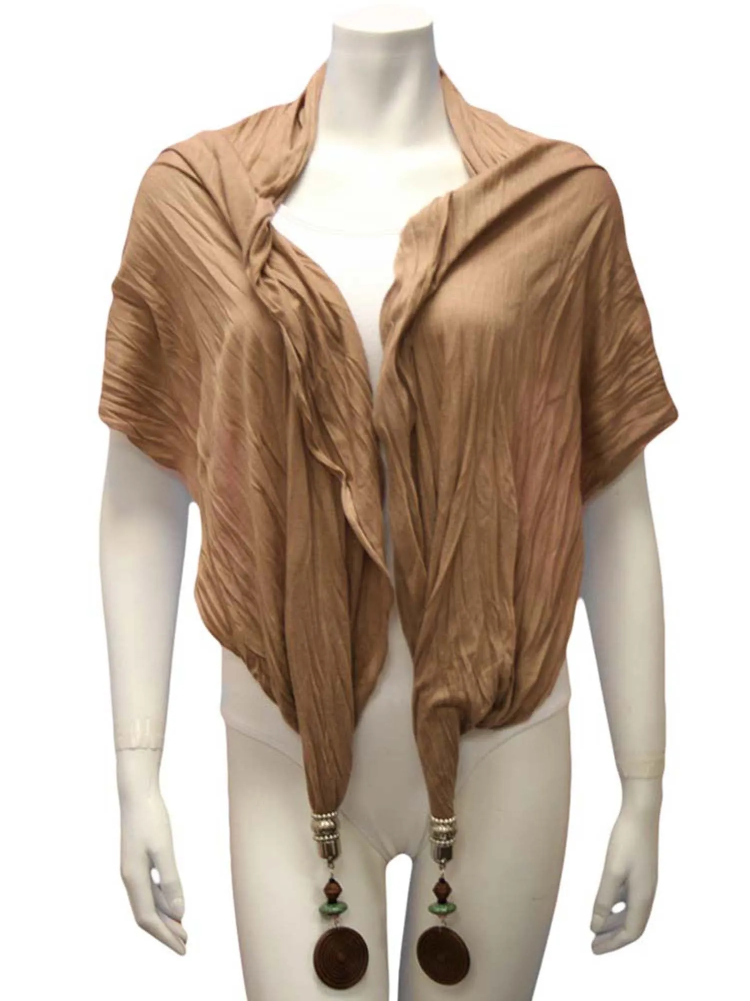Linen Scarf With Wood Bead Trim