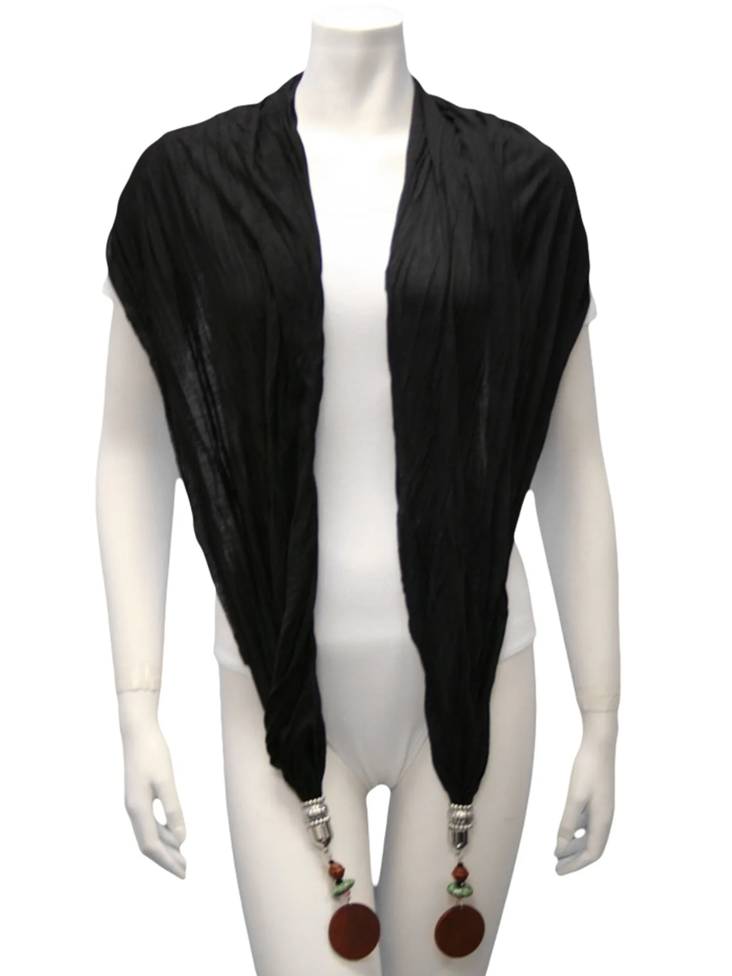 Linen Scarf With Wood Bead Trim