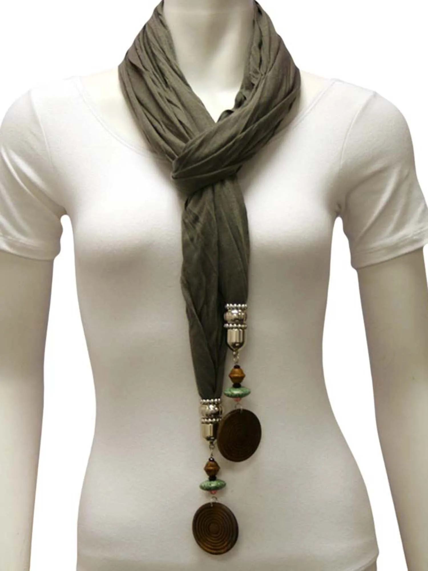 Linen Scarf With Wood Bead Trim