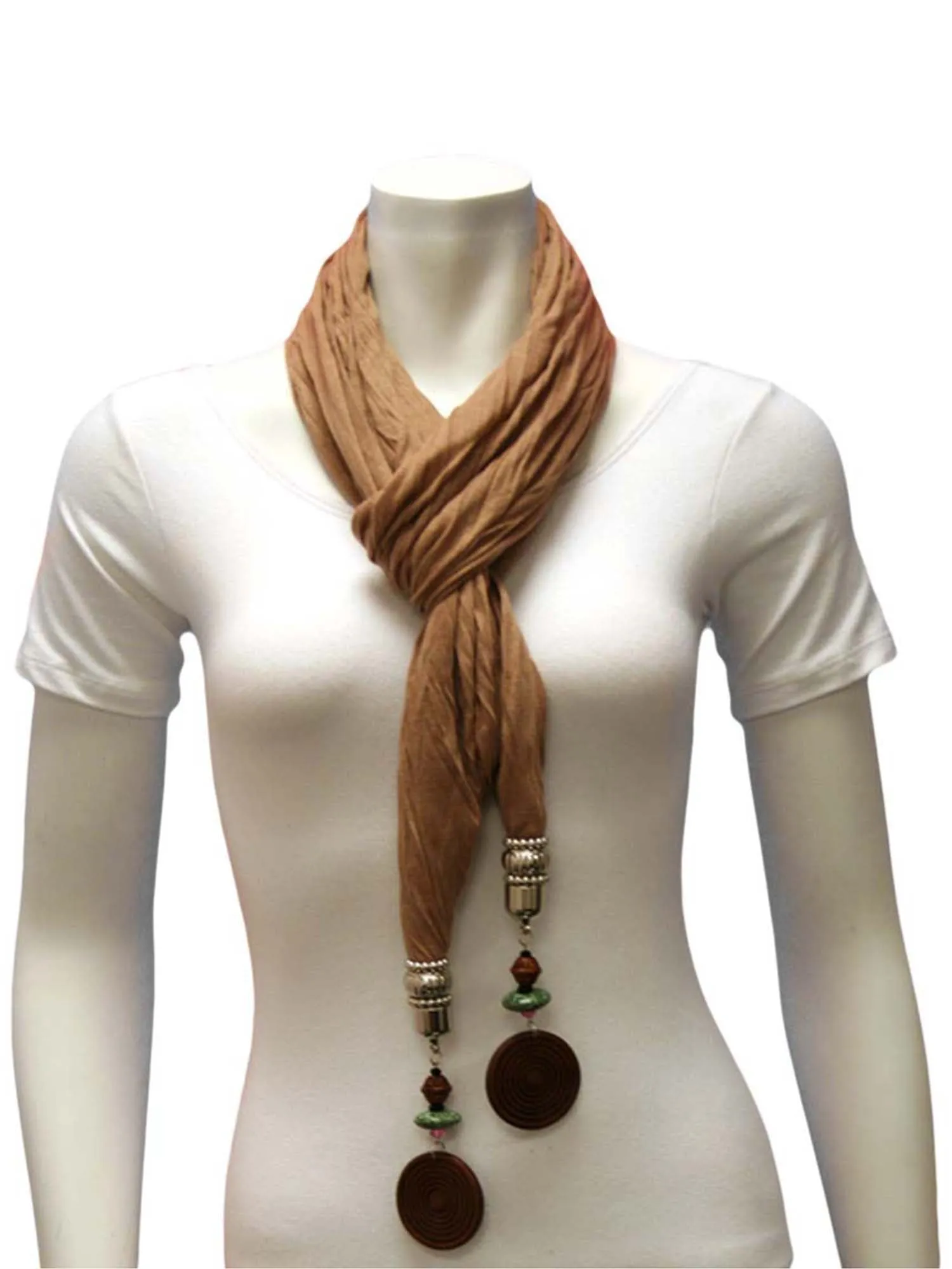 Linen Scarf With Wood Bead Trim
