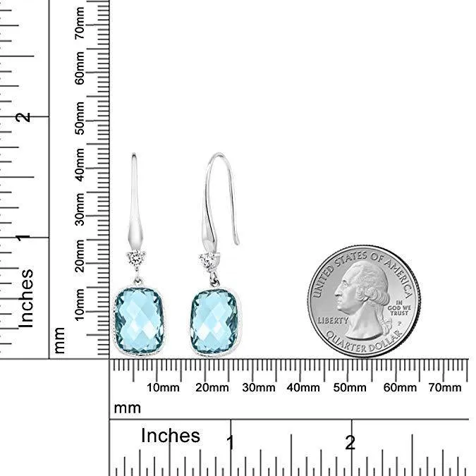 London Blue Topaz Emerald Cut Dangling Silver Plating Earrings ITALY Made