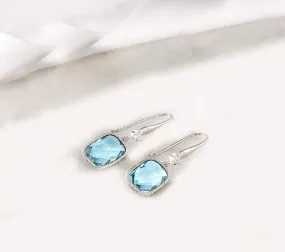 London Blue Topaz Emerald Cut Dangling Silver Plating Earrings ITALY Made