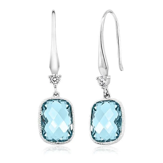 London Blue Topaz Emerald Cut Dangling Silver Plating Earrings ITALY Made