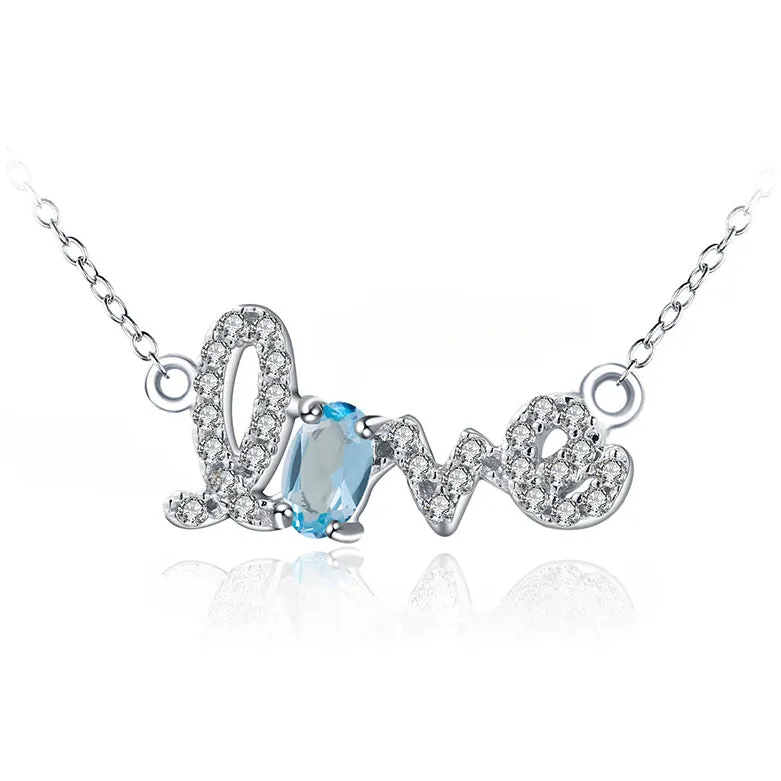 LOVE Letter Oval Natural Gemstone Silver Necklace
