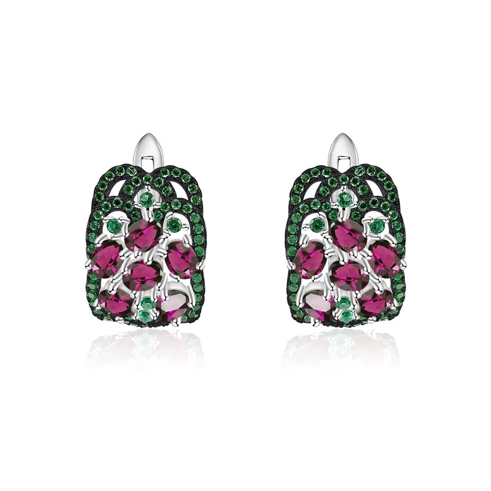 Luxury Hollow Wide Surface Design Natural Gemstone Silver Stud Earrings