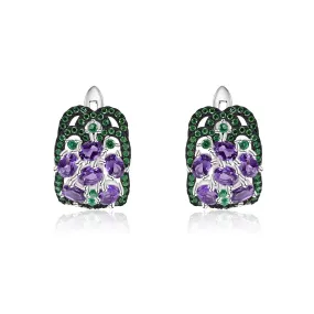 Luxury Hollow Wide Surface Design Natural Gemstone Silver Stud Earrings