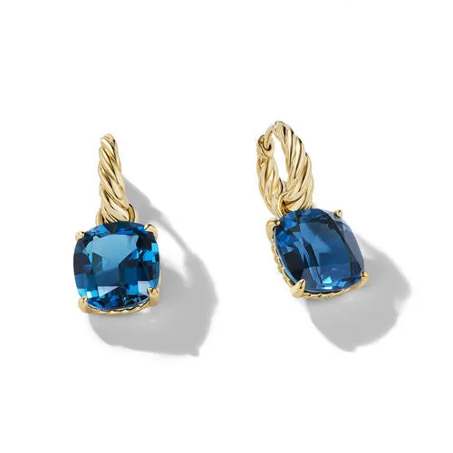Marbella Drop Earrings in 18K Yellow Gold with Hampton Blue Topaz, 25mm